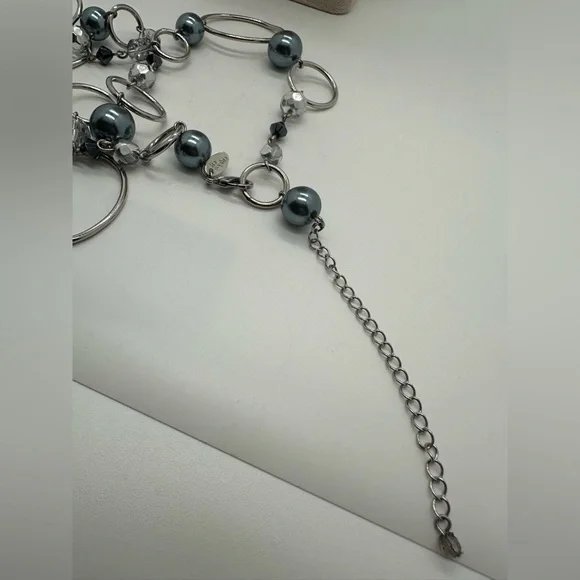 Lia Sophia silver tone and grey faux pearl extra long necklace - Picture 4 of 5